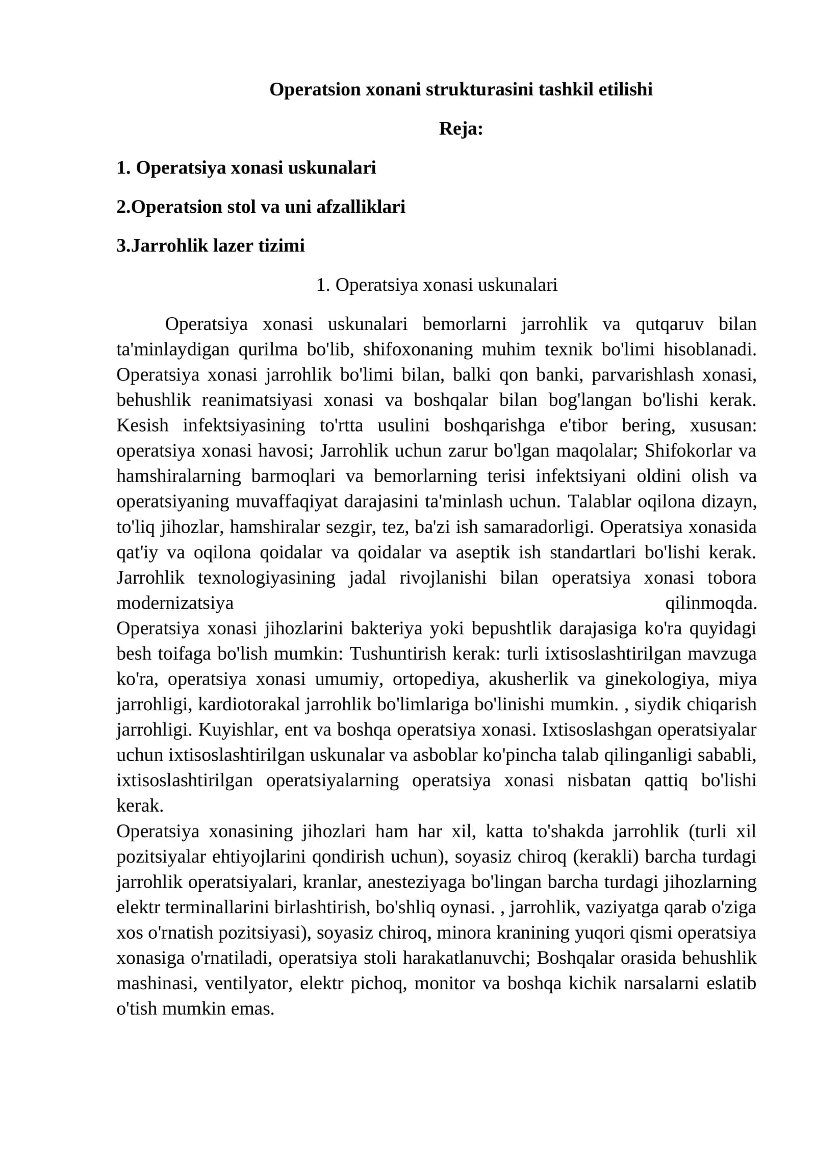 Operatsion xonani strukturasini tashkil etilishi