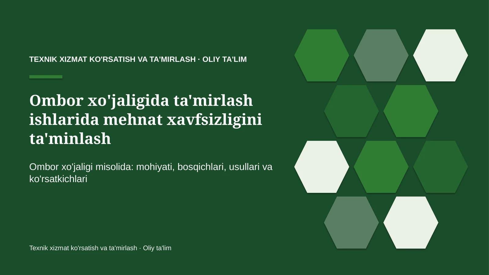 ombor xo'jaligida ta'mirlash ishlarida mehnat xavfsizligini ta'minlash 8420