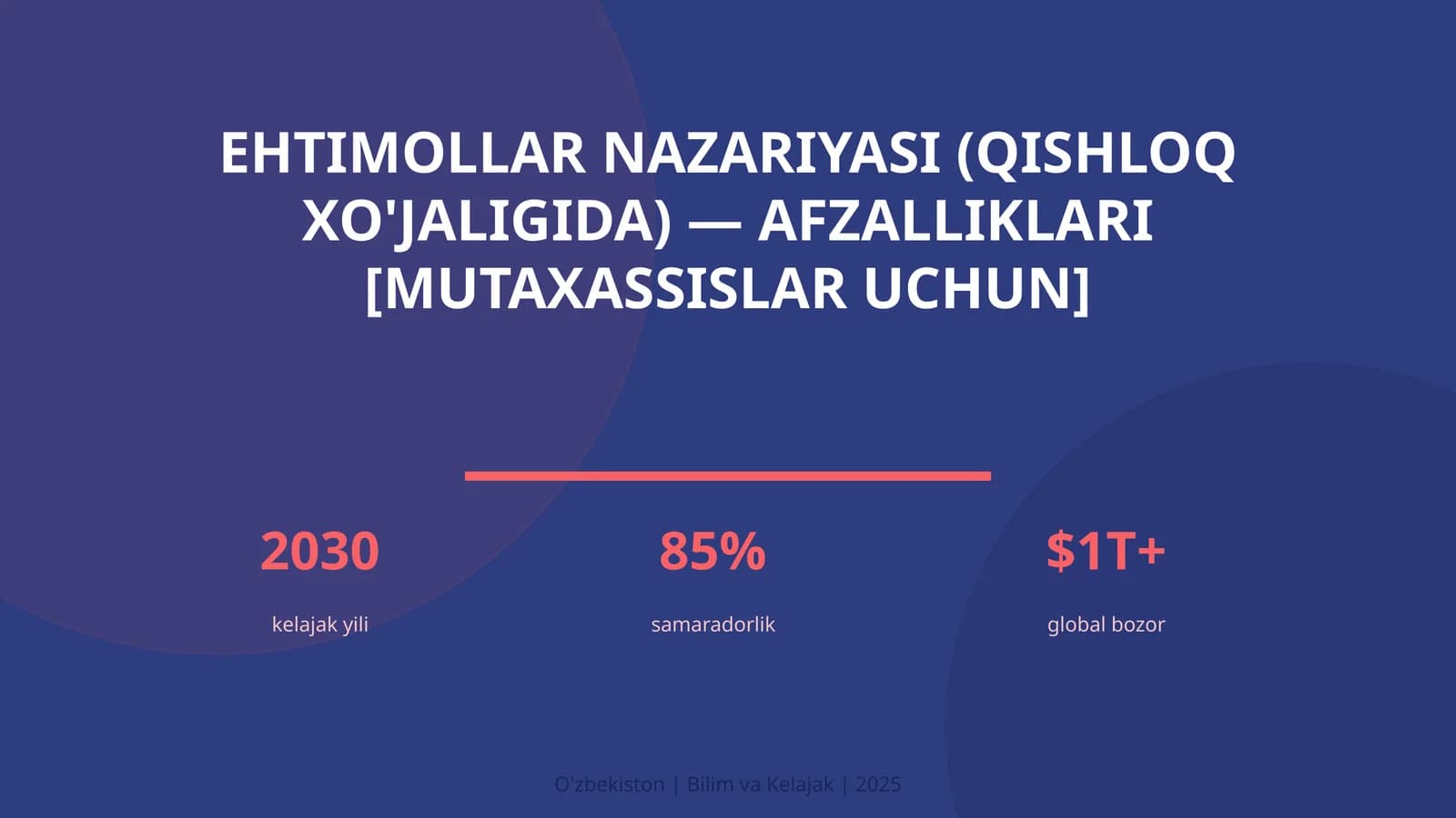 EHTIMOLLAR NAZARIYASI (QISHLOQ XO'JALIGIDA) — AFZALLIKLARI [MUTAXASSISLAR UCHUN]