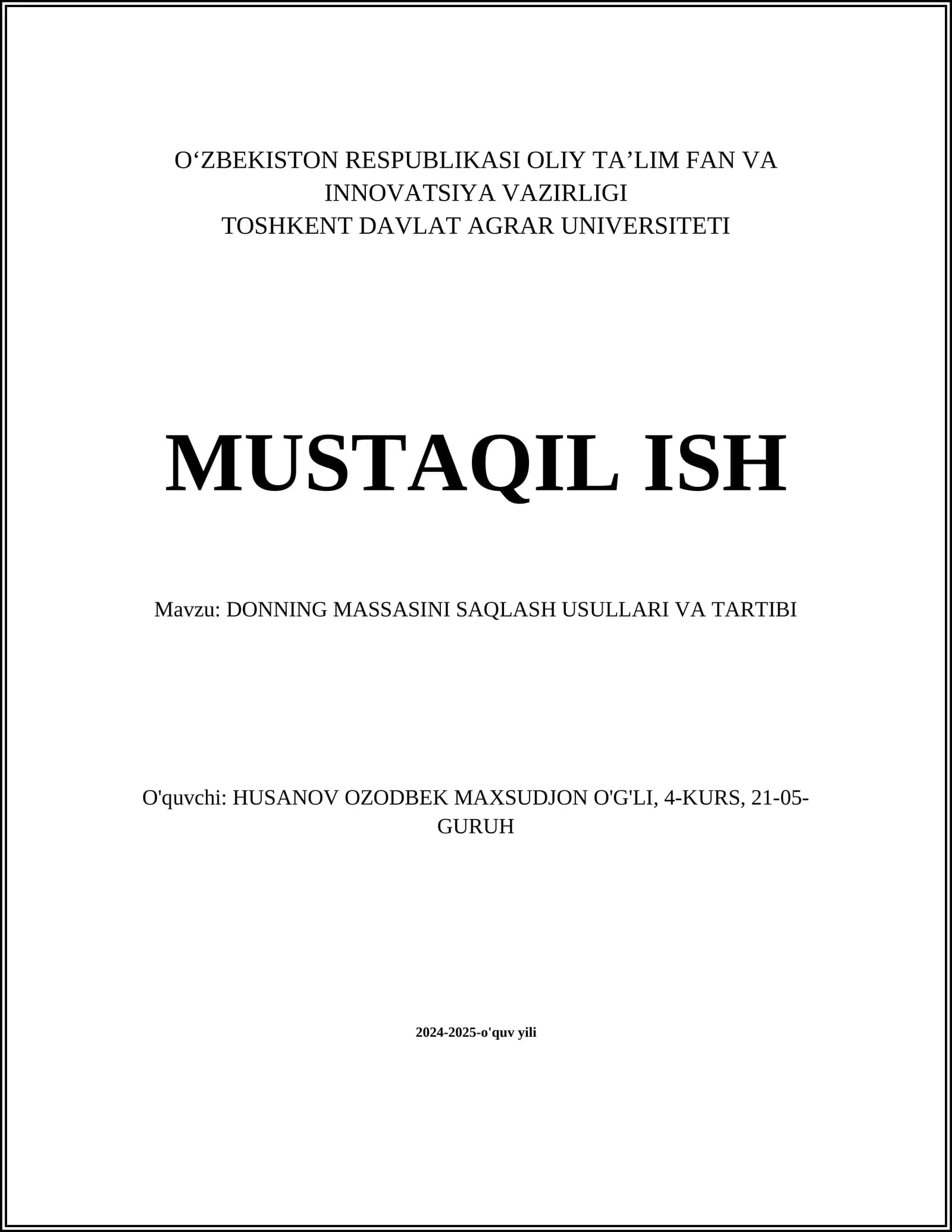 DONNING MASSASINI SAQLASH USULLARI VA TARTIBI