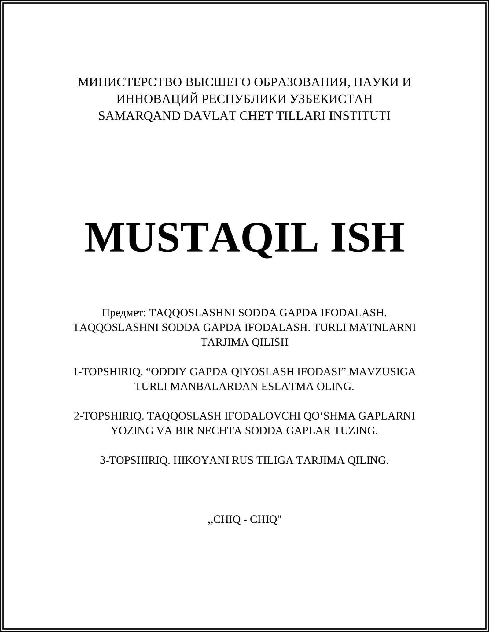 TAQQOSLASHNI SODDA GAPDA IFODALASH