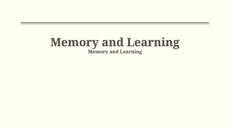 Memory and Learning
