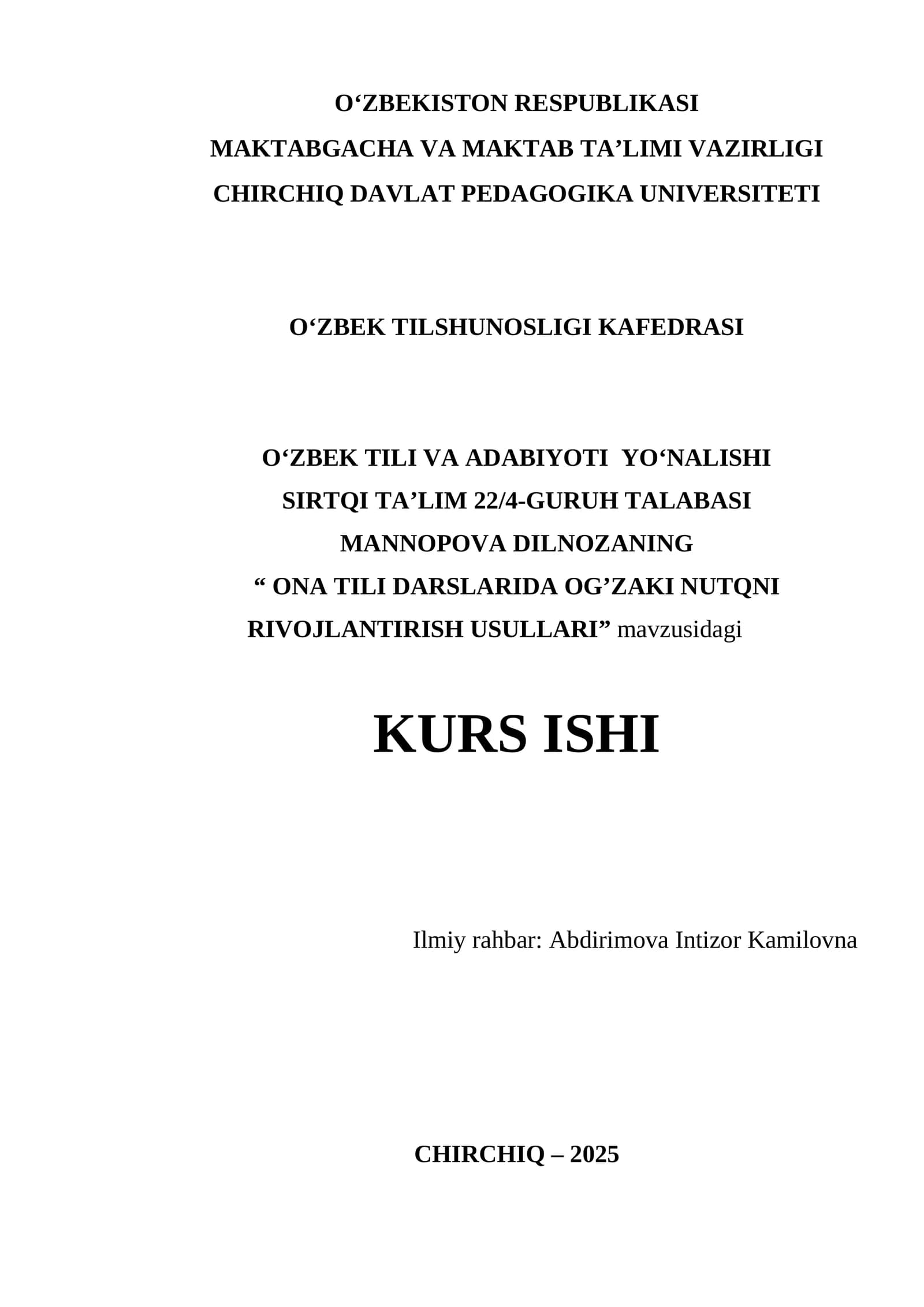 ONA TILI DARSLARIDA OG’ZAKI NUTQNI RIVOJLANTIRISH USULLARI