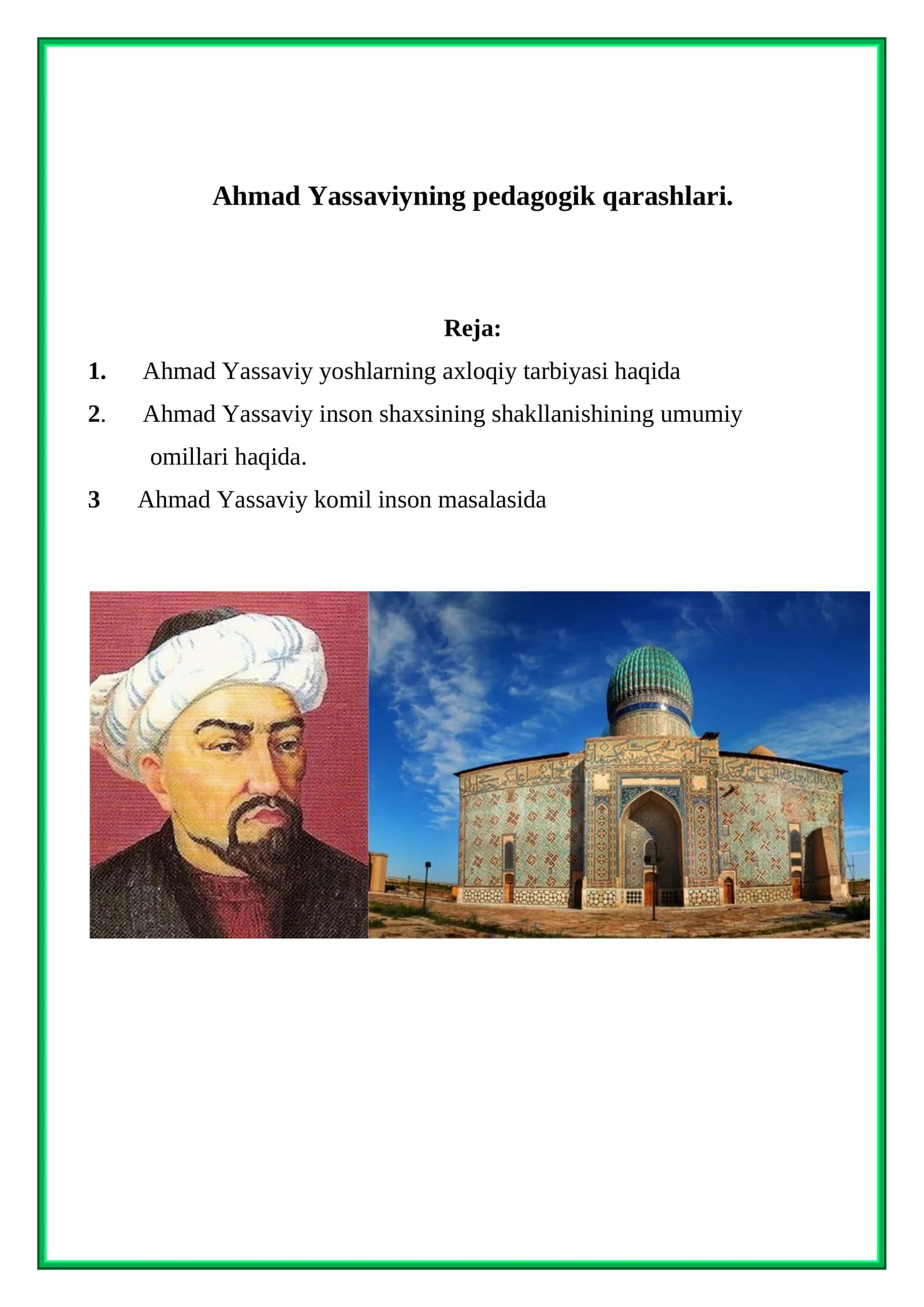 Ahmad Yassaviyning pedagogik qarashlari