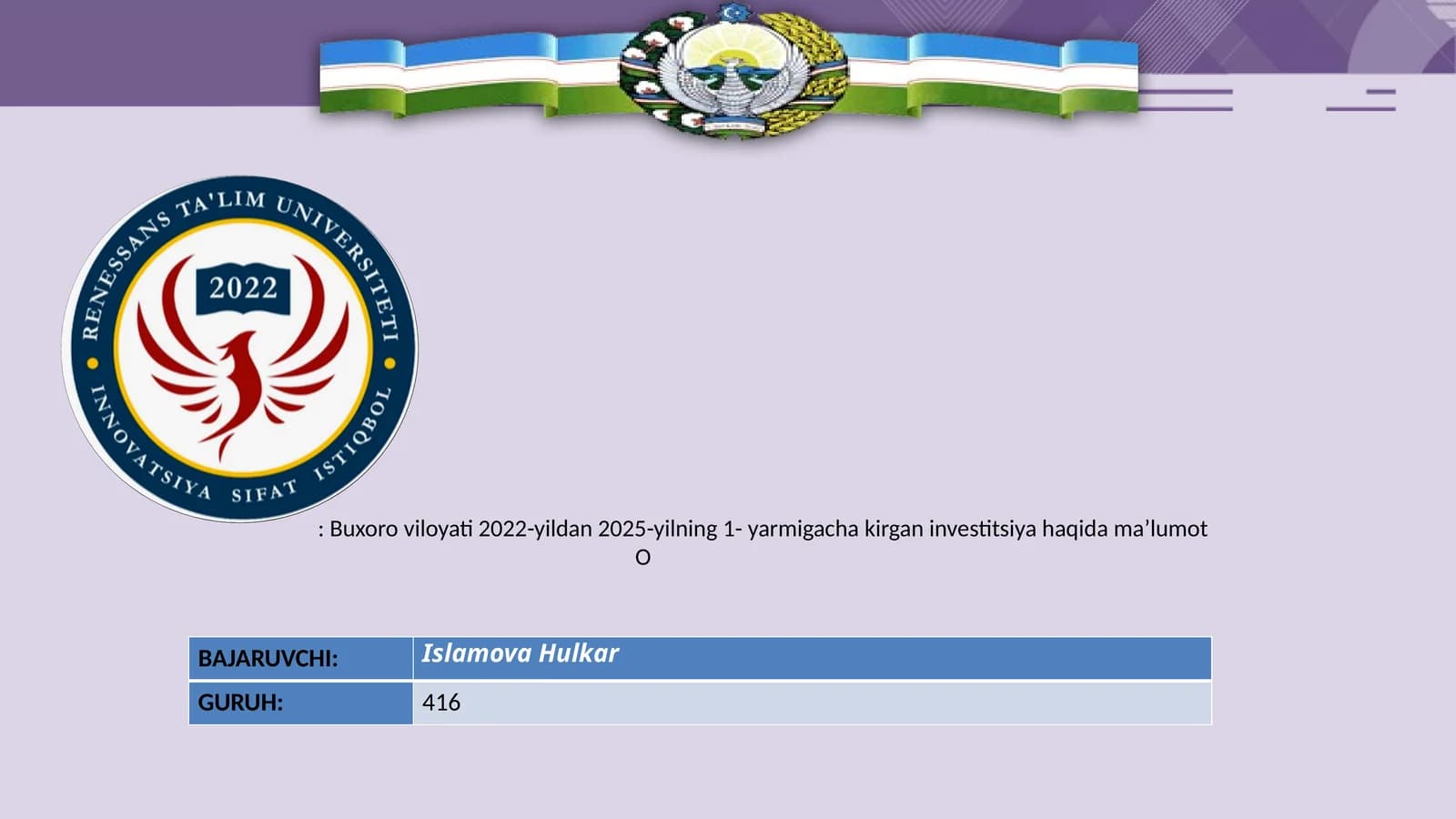 Investitsiya haqida maʼlumot