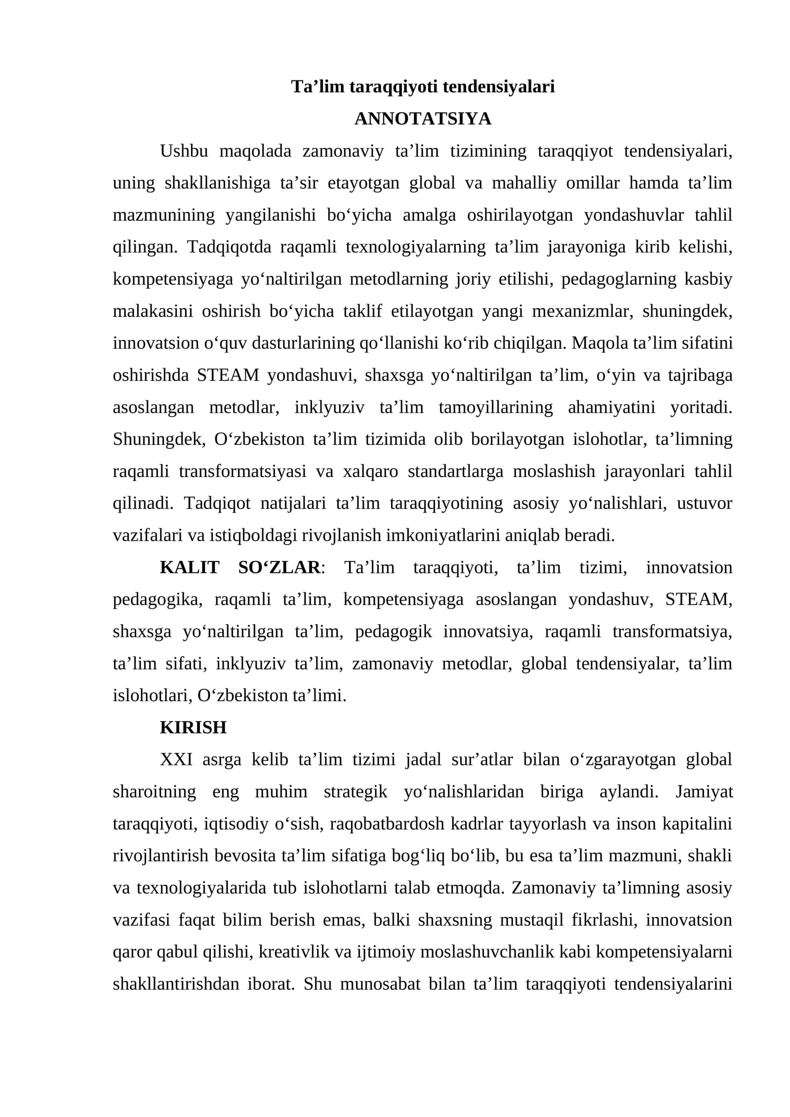 Ta’lim taraqqiyoti tendensiyalari