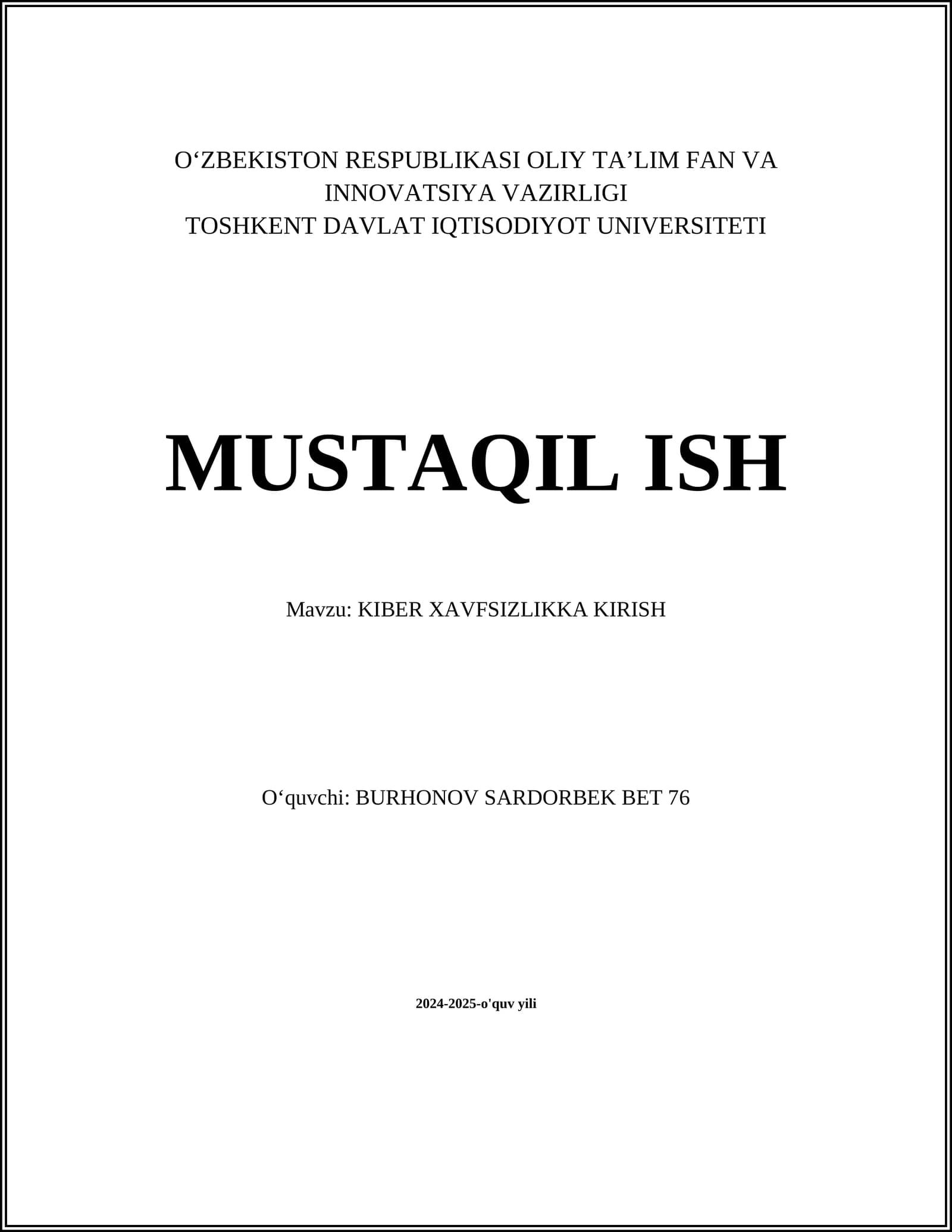 KIBER XAVFSIZLIKKA KIRISH