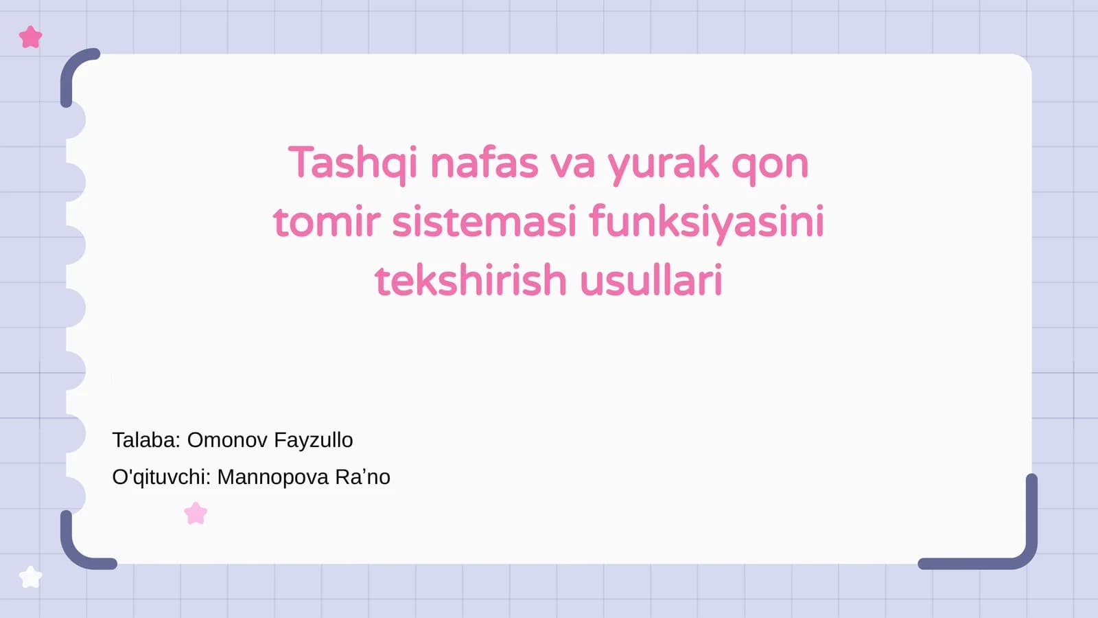 Tashqi nafas va yurak qon tomir sistemasi funksiyasini tekshirish usullari