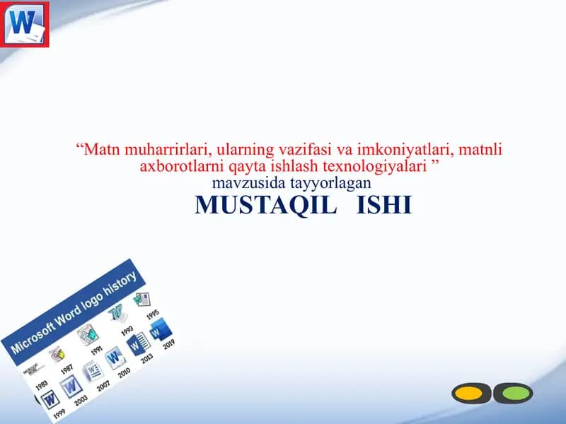 Matn muharrirlari, ularning vazifasi va imkoniyatlari, matnli axborotlarni qayta ishlash texnologiyalari