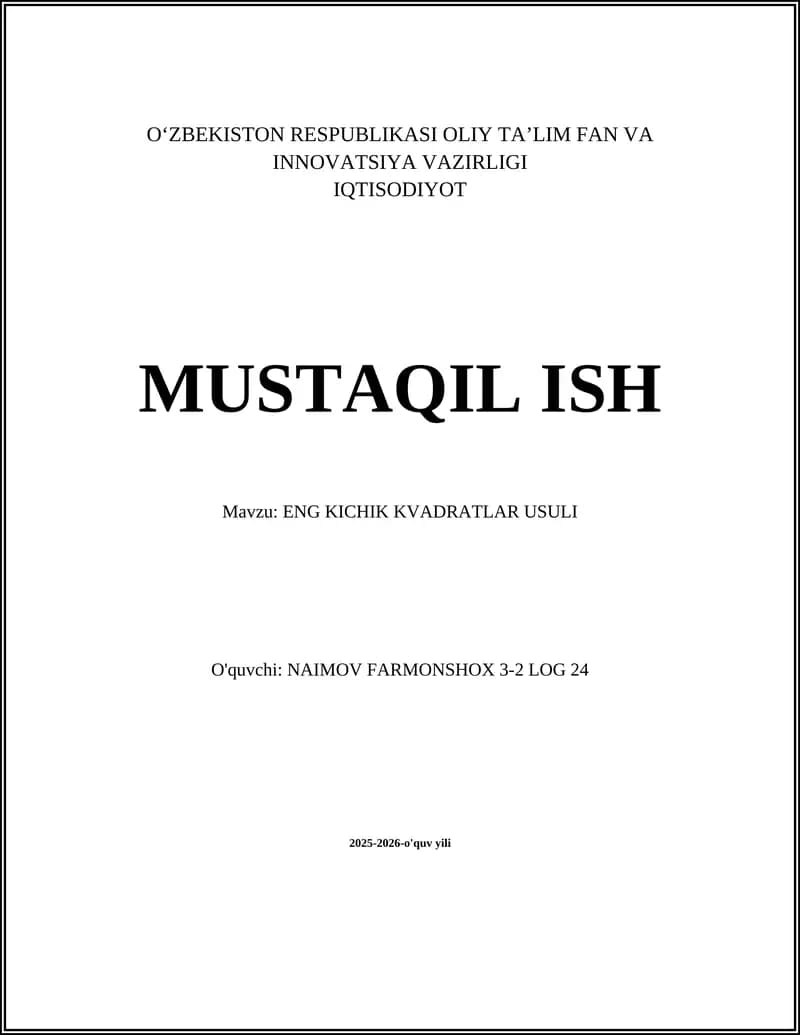 ENG KICHIK KVADRATLAR USULI