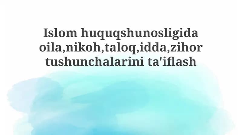 Islom huquqshunosligi (Family Law in Islam)