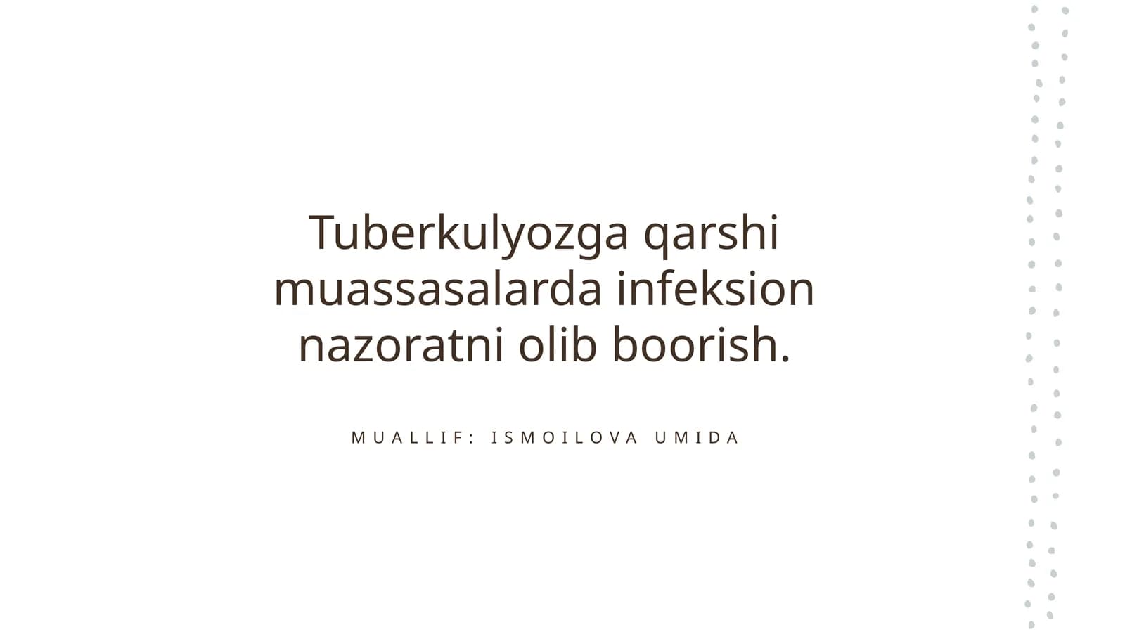 Tuberkulyozga qarshi muassasalarda infeksion nazoratni olib borish