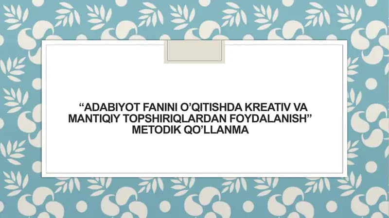 METODIK QO'LLANMA