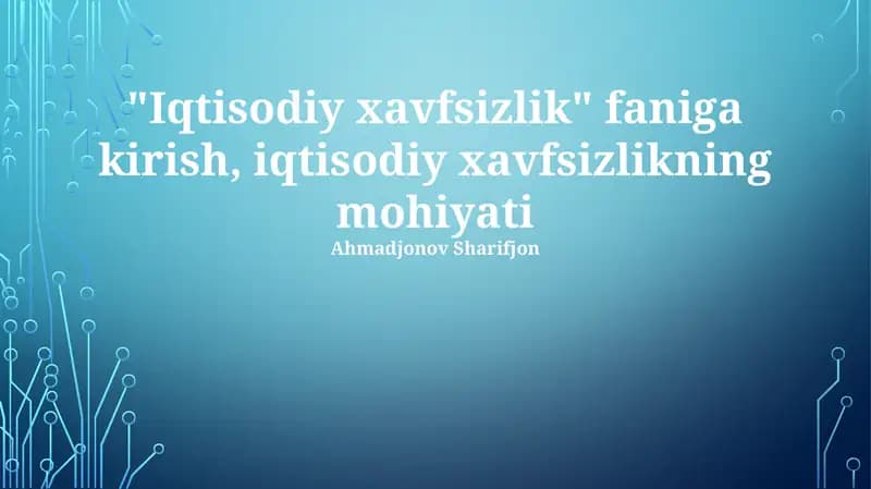 Iqtisodiy Xavfsizlikning Mohiyati