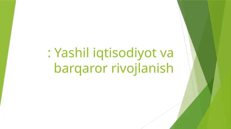 Yashil iqtisodiyot va barqaror rivojlanish