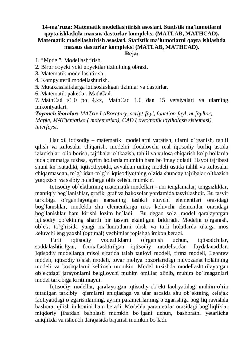 Matematik modellashtirish asoslari