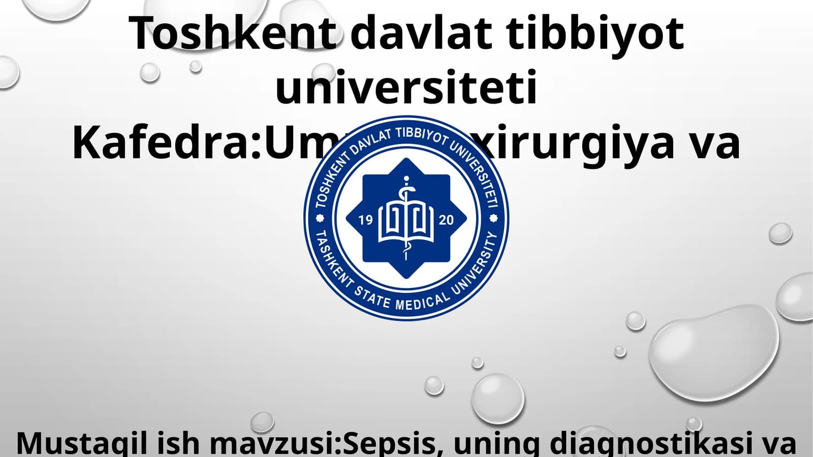 Sepsis, uning diagnostikasi va davolash
