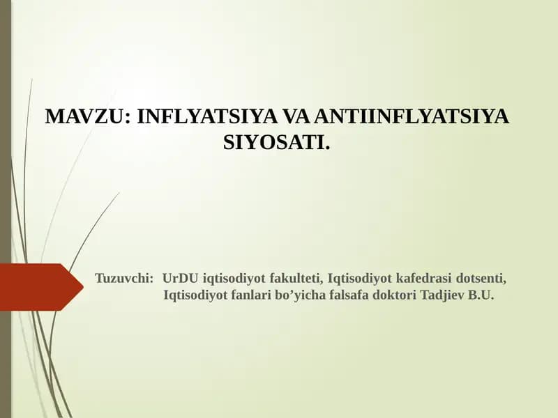 INFLYATSIYA VA ANTIINFLYATSIYA SIYOSATI