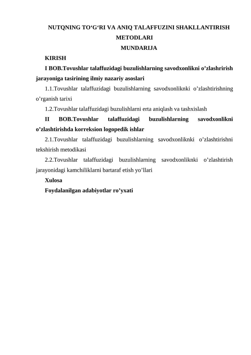 NUTQNING TO‘G‘RI VA ANIQ TALAFFUZINI SHAKLLANTIRISH METODLARI