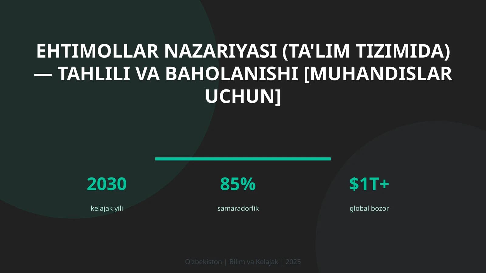Ehtimollar nazariyasi (ta'lim tizimida) — tahlili va baholanishi [muhandislar uchun]