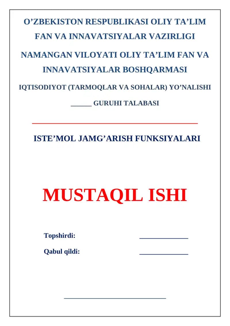 Iste’mol jamg’arish funksiyalari