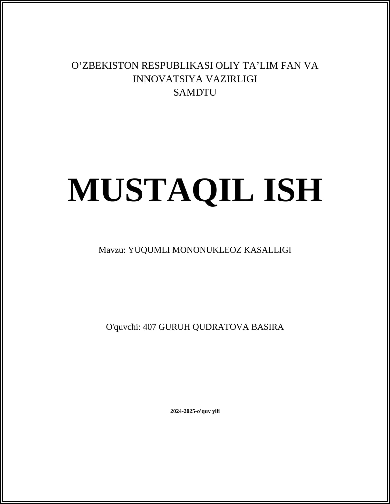 YUQUMLI MONONUKLEOZ KASALLIGI