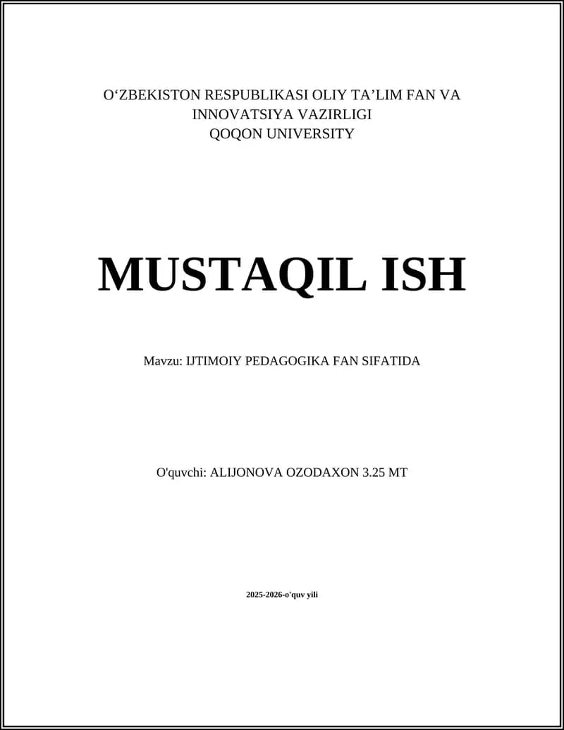 Ijtimoiy Pedagogika Fan Sifatida