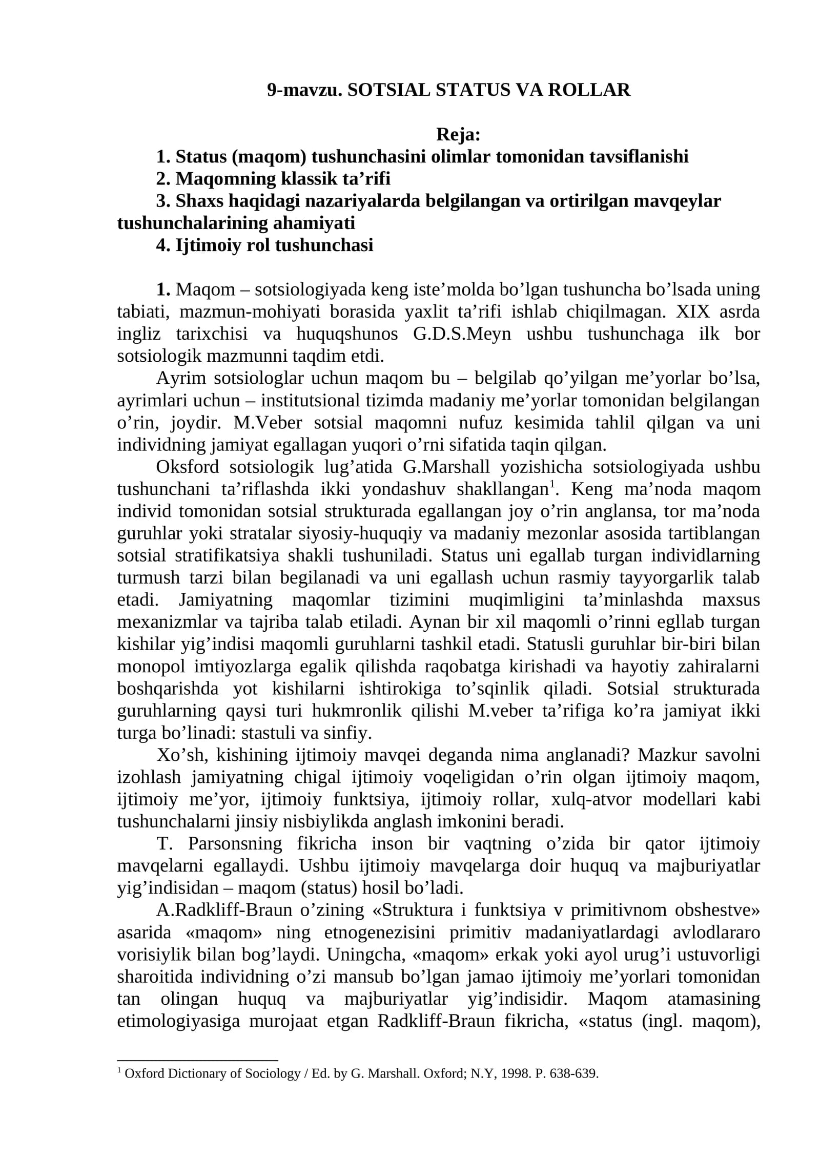 SOTSIAL STATUS VA ROLLAR