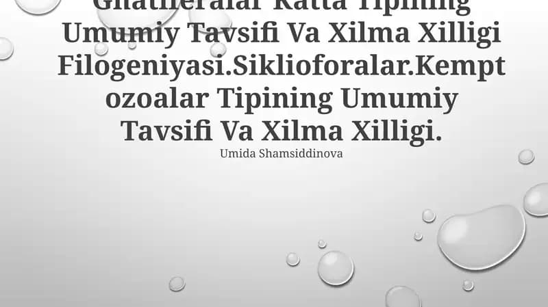 Gnatiferalar Katta Tipining Umumiy Tavsifi Va Xilma Xilligi Filogeniyasi.Siklioforalar.Kemptozoalar Tipining Umumiy Tavsifi Va Xilma Xilligi