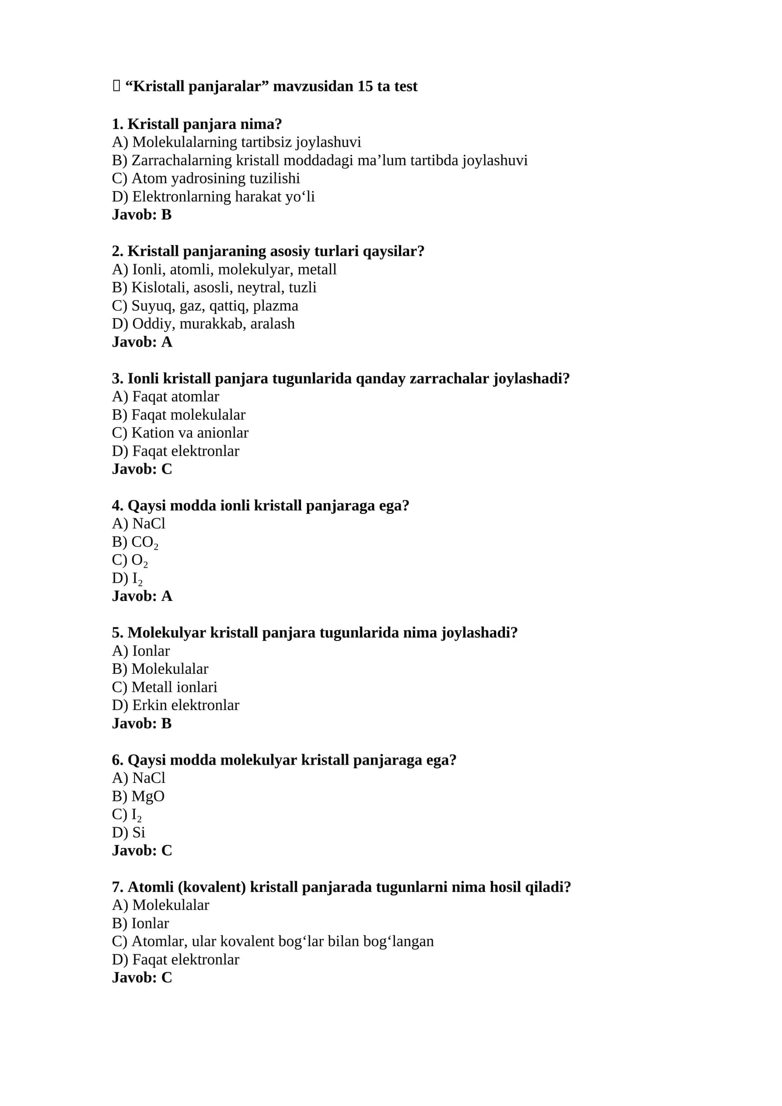 Kristall panjaralar test