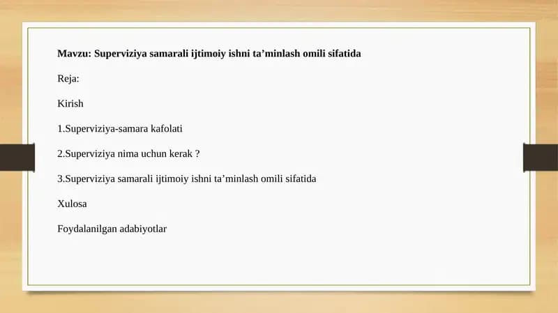 Superviziya samarali ijtimoiy ishni ta’minlash omili sifatida