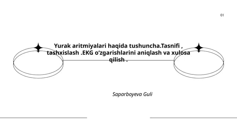 Yurak aritmiyalari haqida tushuncha.Tasnifi, tashxislash.EKG oʻzgarishlarini aniqlash va xulosa qilish