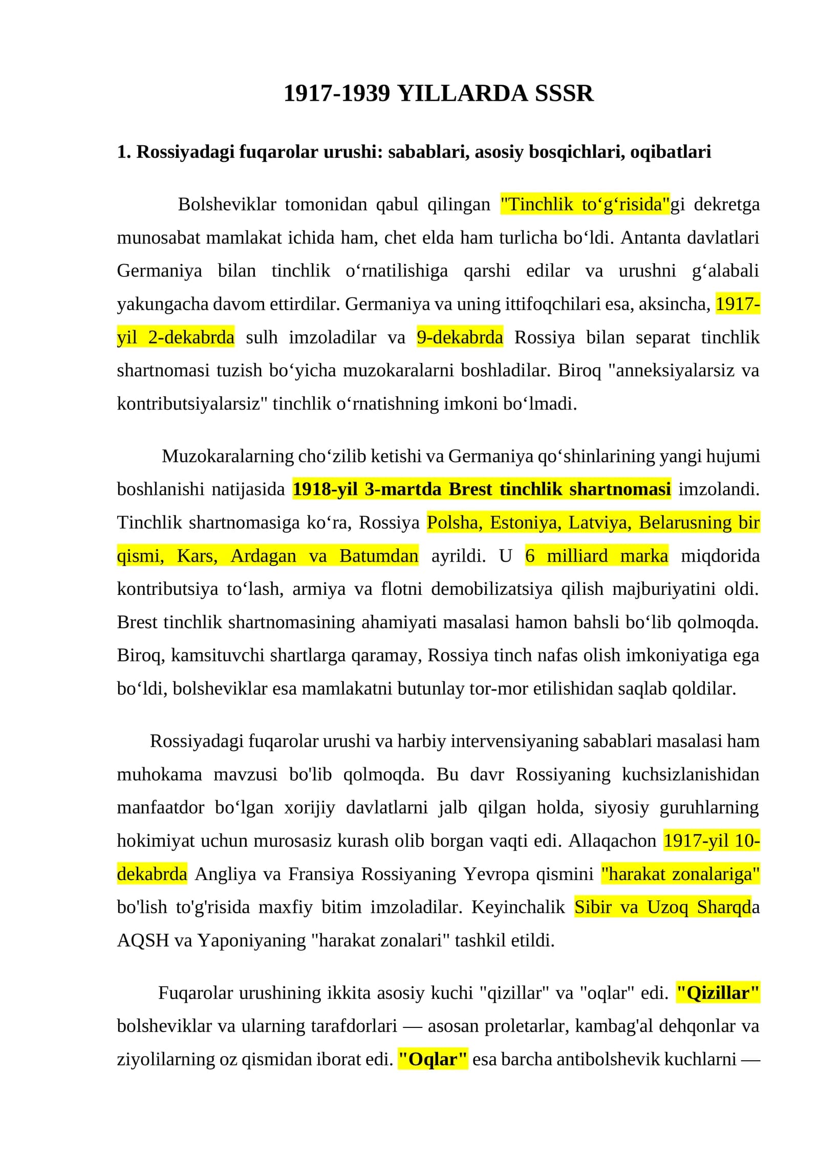 1917-1939 YILLARDA SSSR