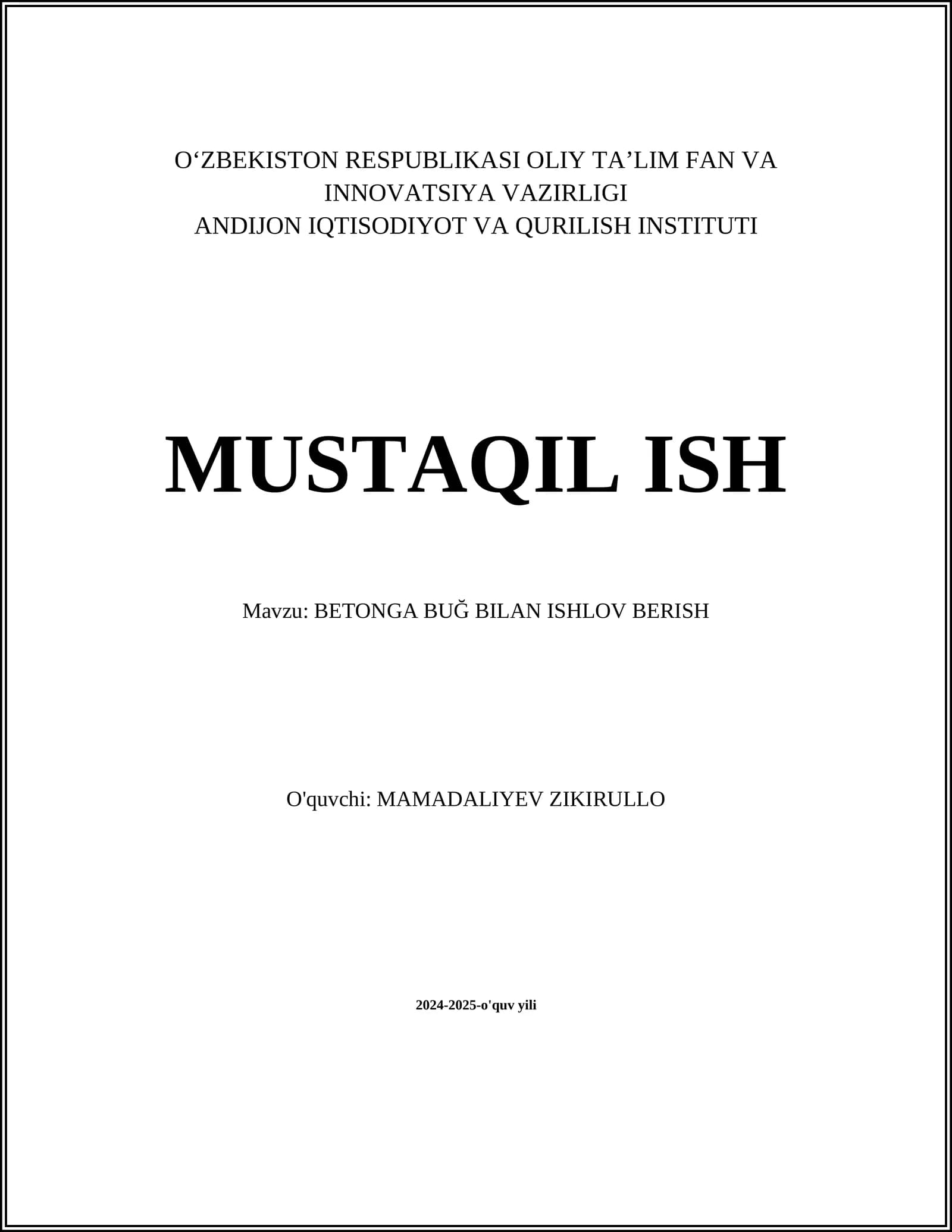 BETONGA BUĞ BILAN ISHLOV BERISH