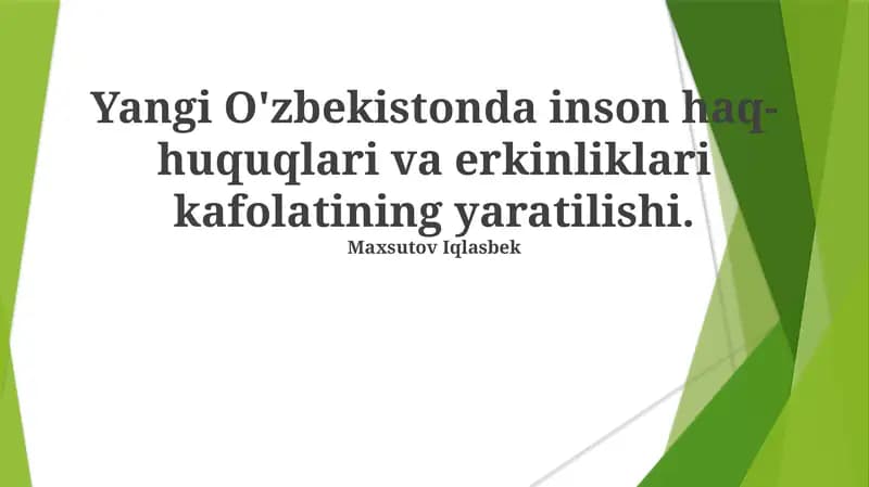 Yangi O'zbekistonda inson haq-huquqlari va erkinliklari kafolatining yaratilishi