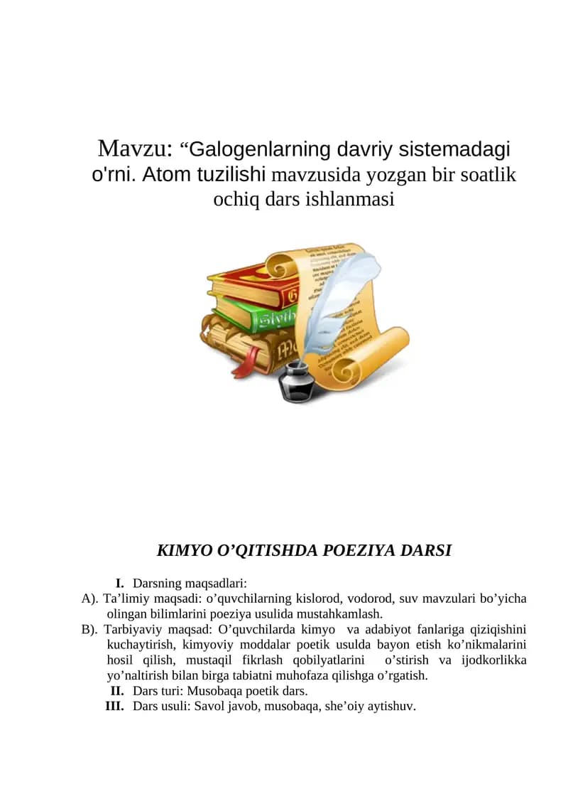 Kimyo O’qitishda Poeziya Darsi