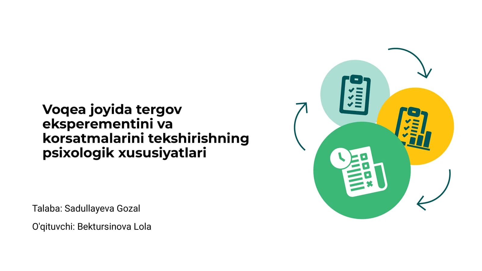 Voqea joyida tergov eksperementini va korsatmalarini tekshirishning psixologik xususiyatlari
