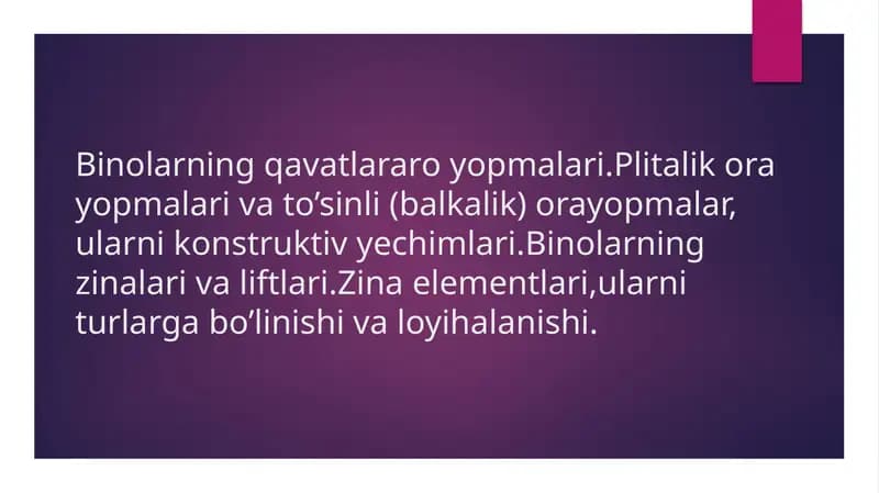 Binolarning qavatlararo yopmalari