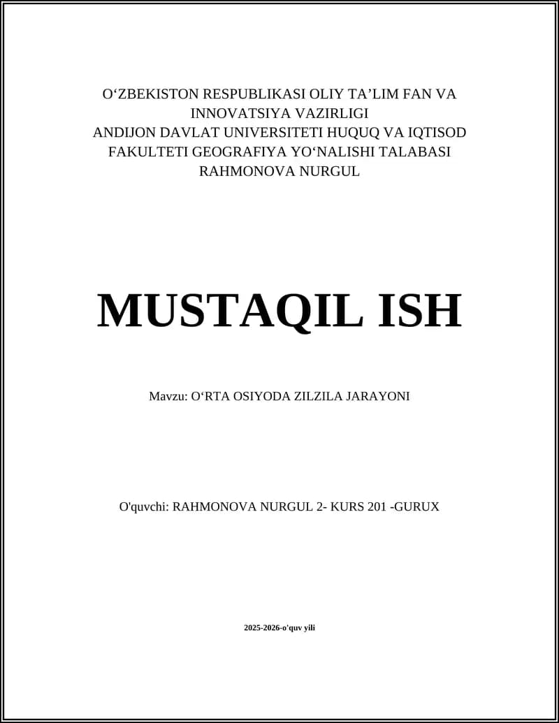 OʻRTA OSIYODA ZILZILA JARAYONI