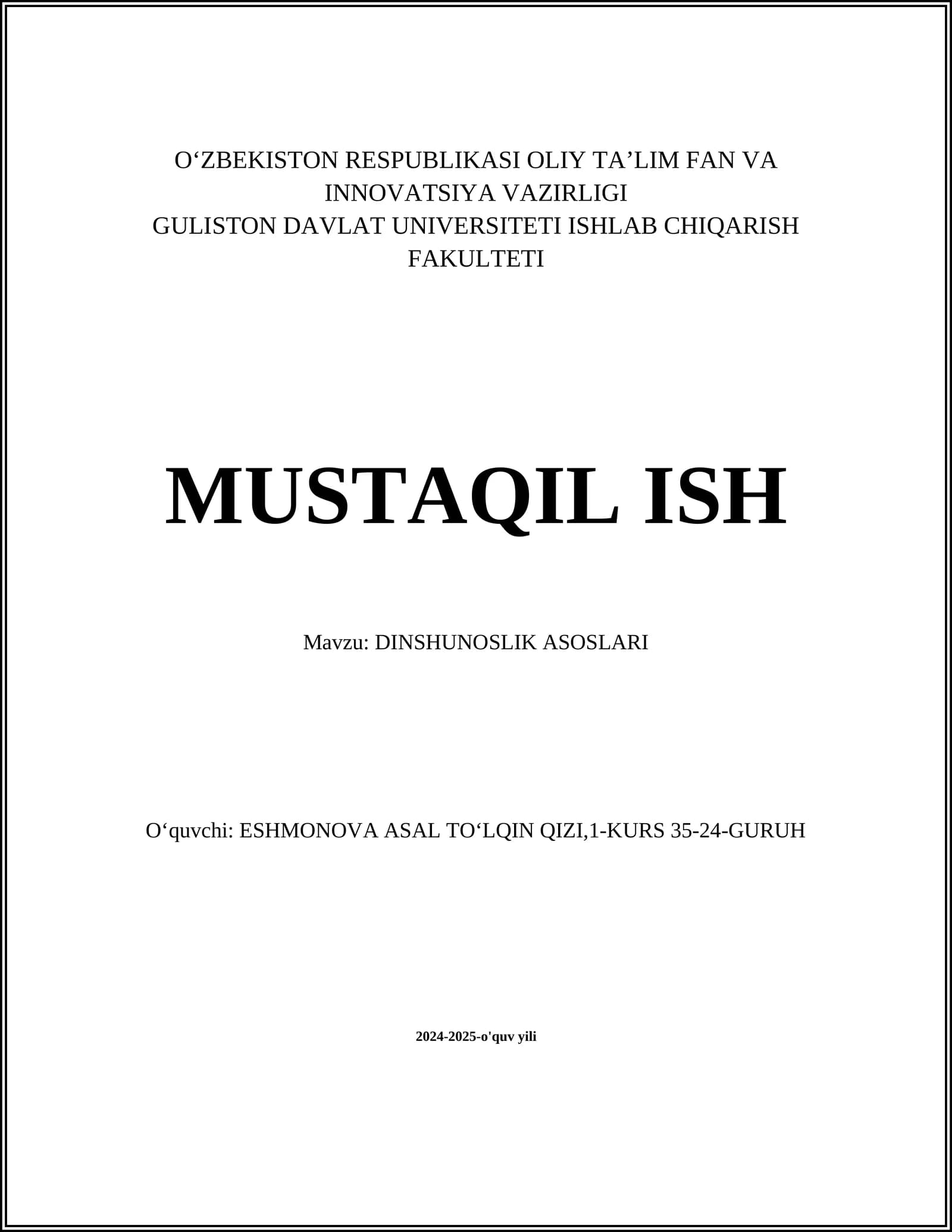 DINSHUNOSLIK ASOSLARI