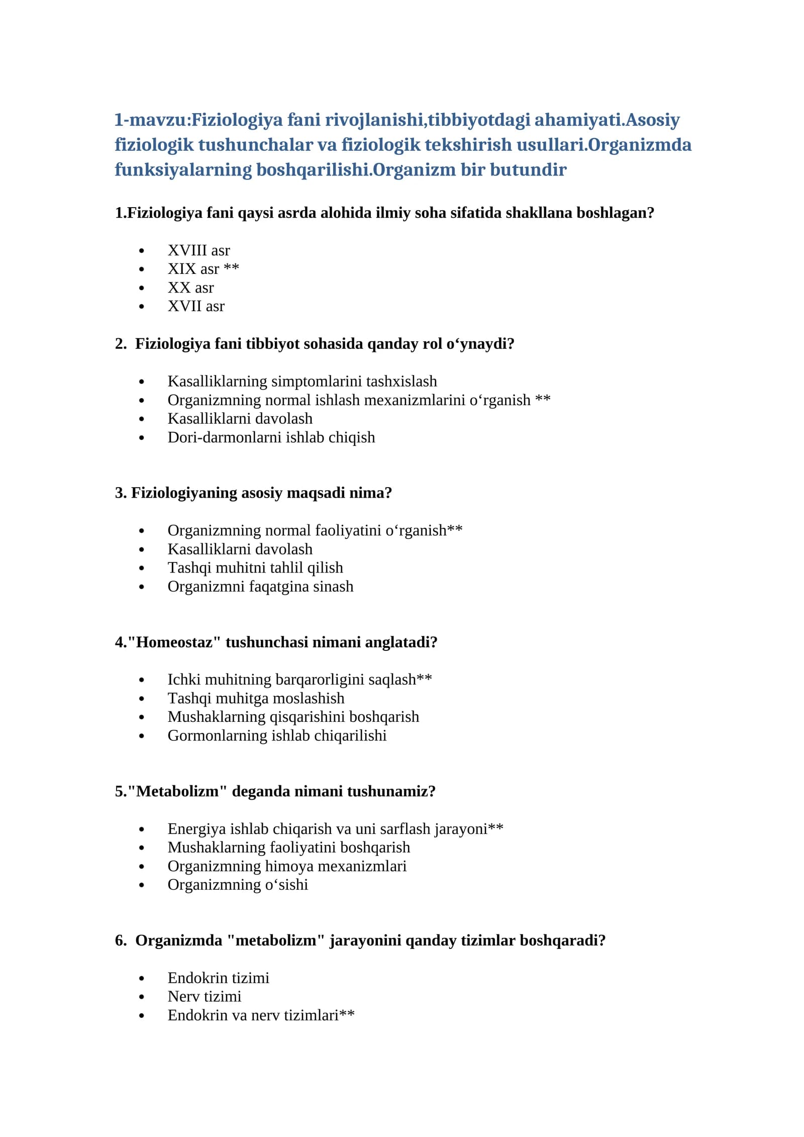Fiziologiya fani rivojlanishi, tibbiyotdagi ahamiyati