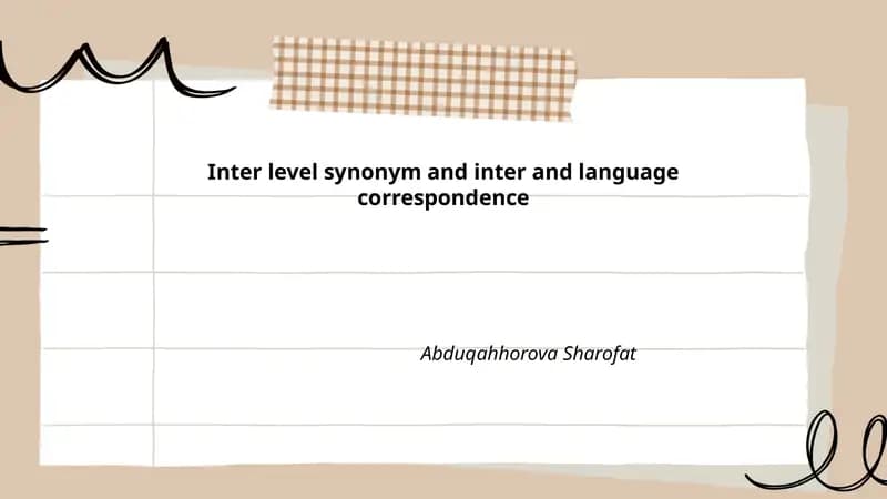 Inter level synonym and inter and language correspondence