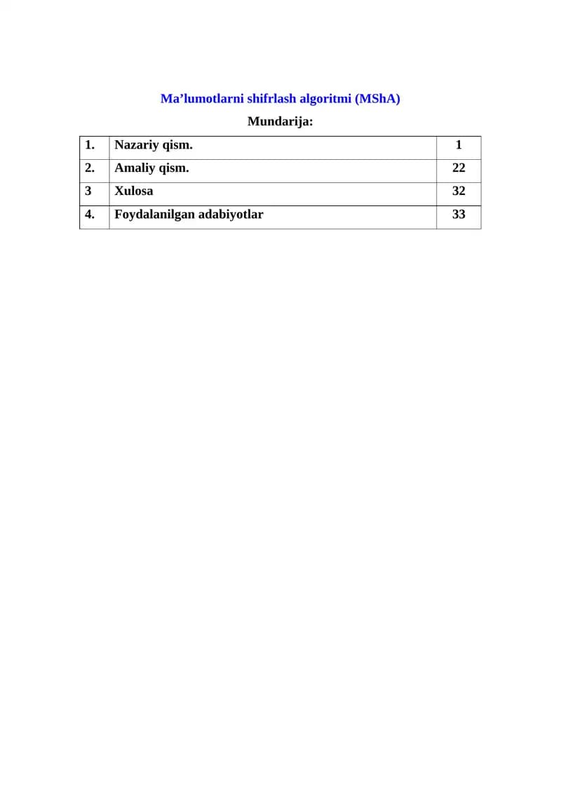 Ma’lumotlarni shifrlash algoritmi (MShA)