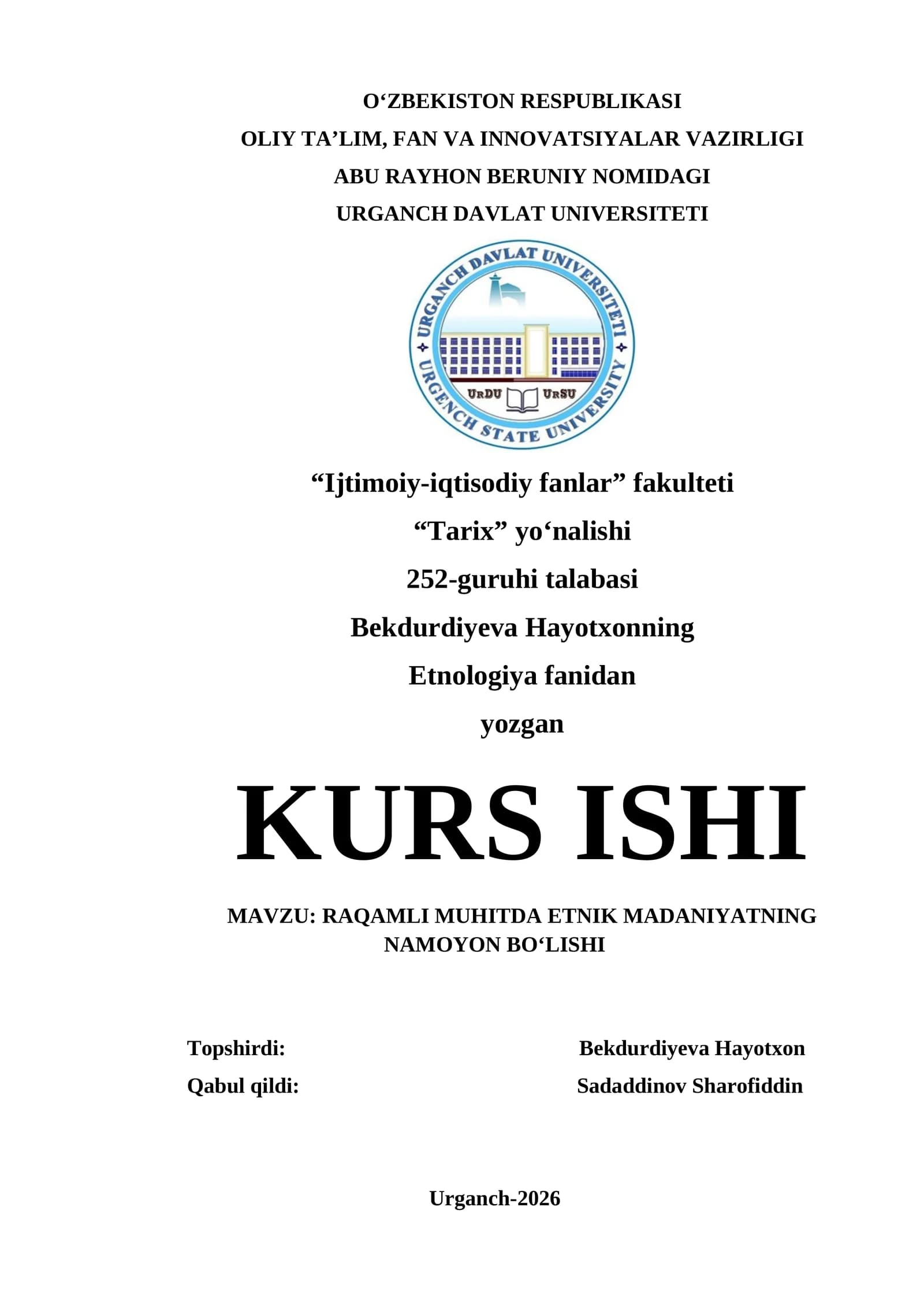 RAQAMLI MUHITDA ETNIK MADANIYATNING NAMOYON BO‘LISHI