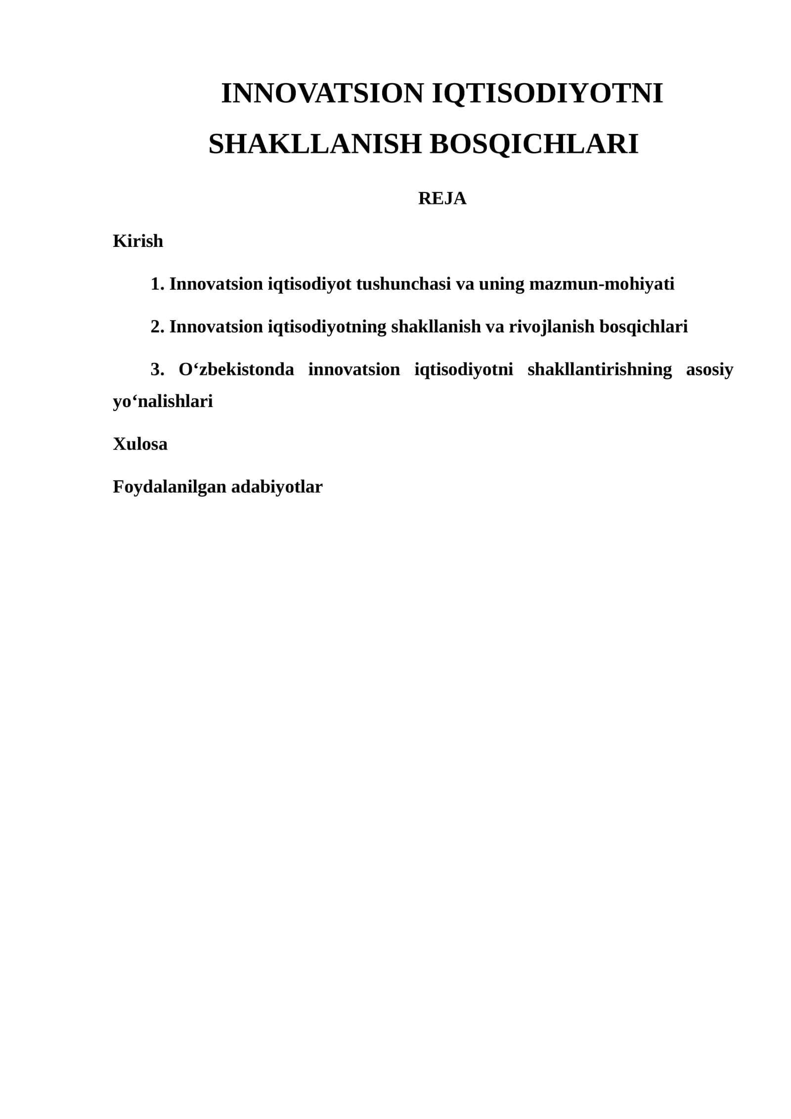 Innovatsion iqtisodiyotni shakllanish bosqichlari