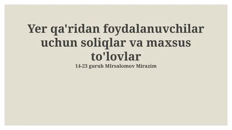 Yer qa'ridan foydalanish uchun soliqlar va maxsus to'lovlar