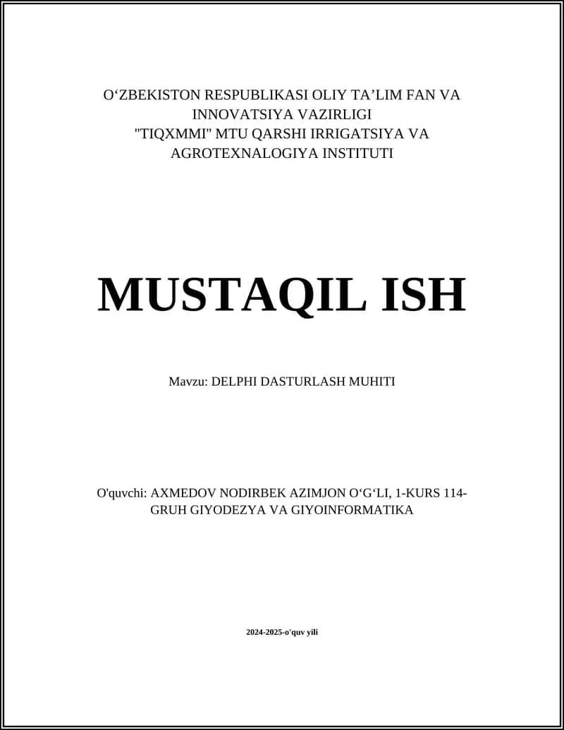 Delphi Dasturlash Muhiti