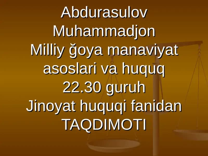 Milliy Ğoya manaviyat asoslari va huquq