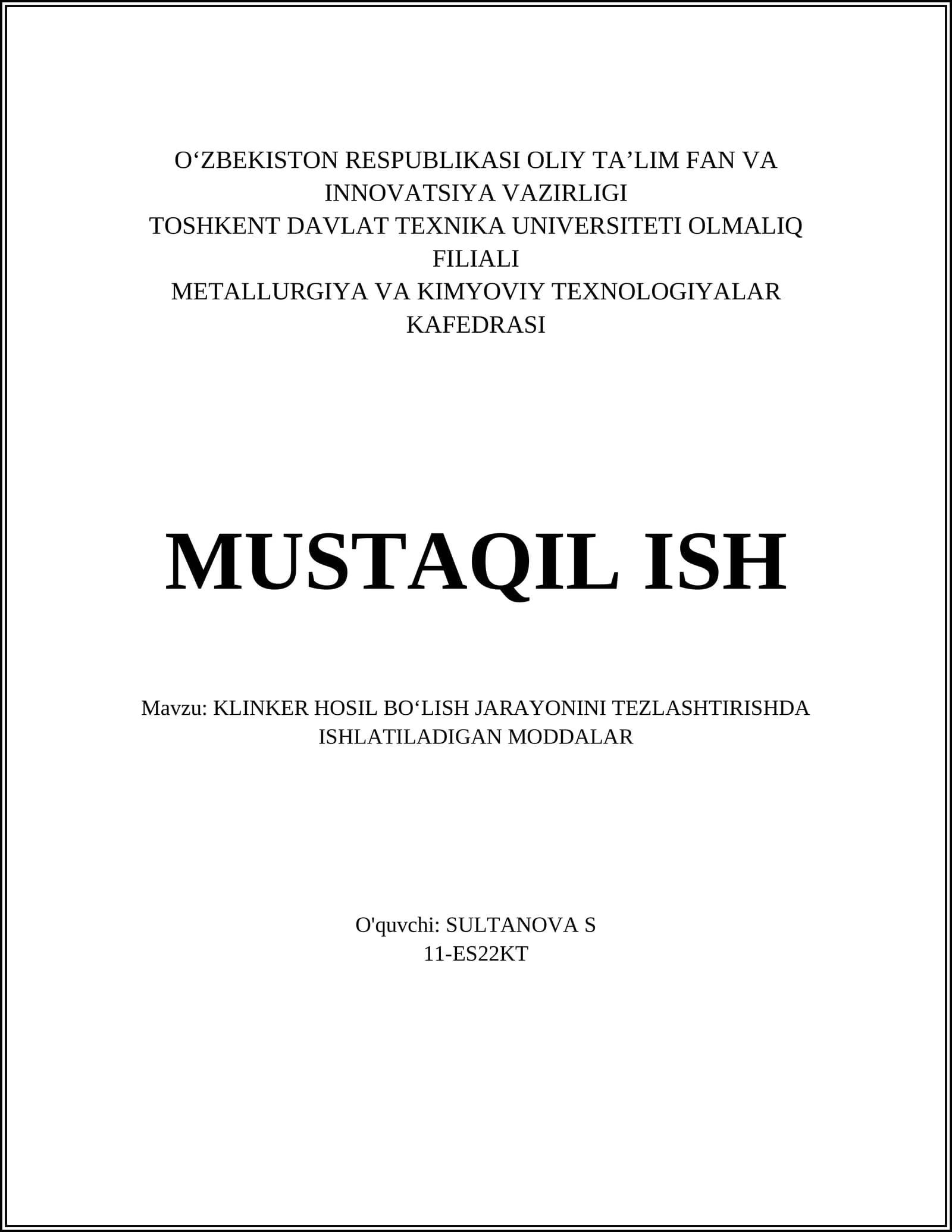 KLINKER HOSIL BO‘LISH JARAYONINI TEZLASHTIRISHDA ISHLATILADIGAN MODDALAR