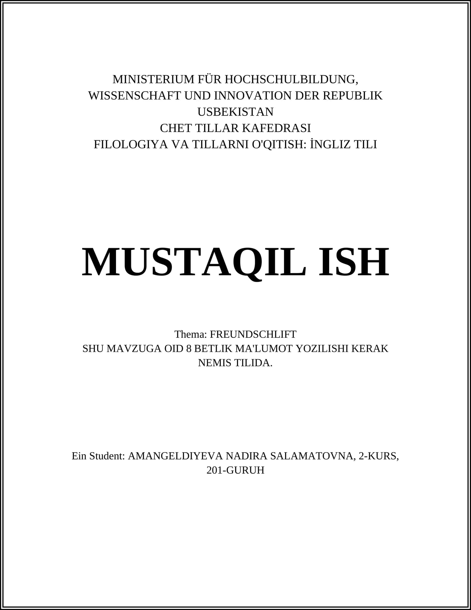 FILILOGIYA VA TILLARNI O'QITISH: İNGLIZ TILI